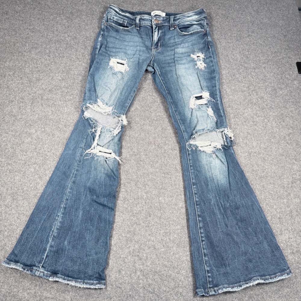 BKE Stella Slim Fit Low Rise Flare Distressed Jeans Medium Wash 29x31.5